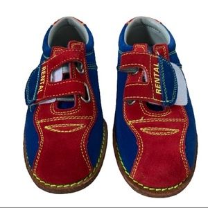 BSI Bowling Shoes Kids 13 Red Blue Suede Cosmic Rental Hook & Loop